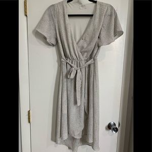 White and black Faux Wrap High Low Dress